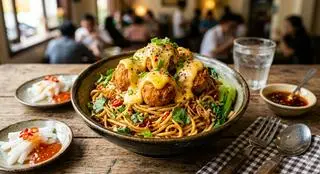 Hình ảnh Mì trộn gà viên sốt phômai