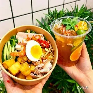 Hình ảnh bún nước tương thập cẩm +1ly trà tắt xí muội 