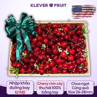 Hình ảnh Cherry Đỏ Mỹ - Khay gỗ chữ nhật 5.31kg - USA Cherries Size 10 Row (26-28mm) - Klever Fruit (Size XXL)