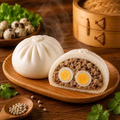 Hình ảnh Bánh Bao Thịt 2 Trứng Cút 150g - Gấp Đôi Trứng – Thêm No