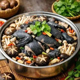 Hình ảnh Gà Đen H’Mông Hấp Nấm 