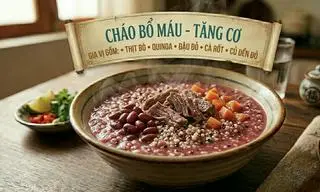 Hình ảnh Cháo bổ máu - thịt bò + quinoa + đậu đỏ + cà rốt + củ dền + bí đỏ
