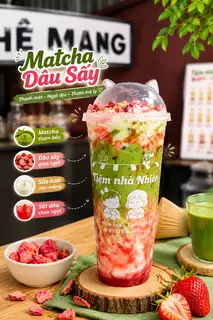 Hình ảnh Matcha latte dâu sấy