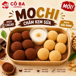 Hình ảnh bánh mochi chấm kem sữa , mix vị cacao đậu nành