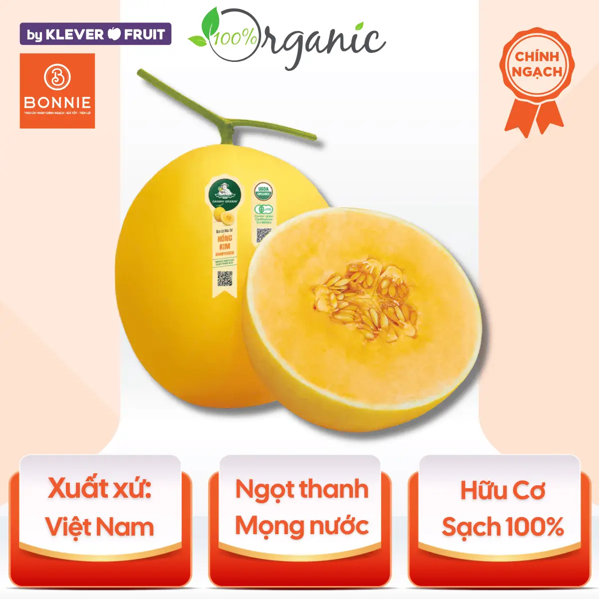 Hình ảnh Dưa Lê Hồng Kim Hữu Cơ 01 quả - Dưa Organic - Bonnie Fruit by Klever Fruit