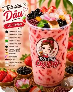 Hình ảnh Trà sữa dâu tây full topping 