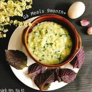 Hình ảnh Cháo trứng gà+suờn hầm-tia tô, hành Hoa