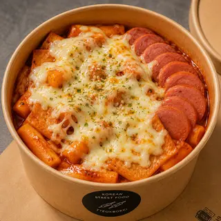 Hình ảnh Tokbokki chả cá xúc xích phô mai kéo sợi