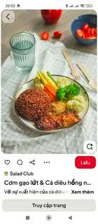 Hình ảnh cơm gạo lứt+ cá hồi+ rau theo mùa (420calo( cá hồi đắt mong khách hàng cân nhắc 