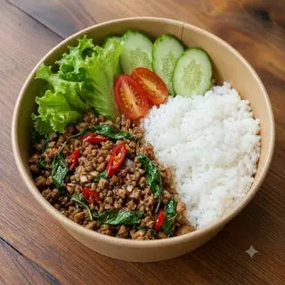 Hình ảnh Cơm Thịt Bằm Xào Lá Quế