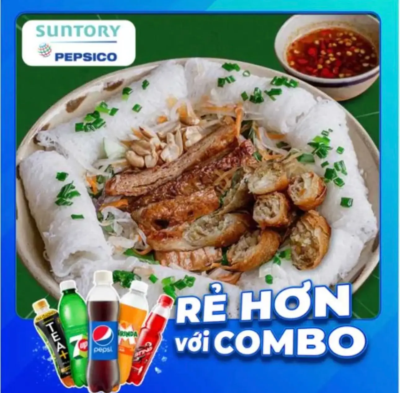 Hình ảnh Bánh Hỏi Thịt Nướng Chả Giò Chay +Pepsi
