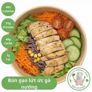 Hình ảnh Bún gạo lứt ức gà nướng - Brown rice noodles with grilled chicken breast