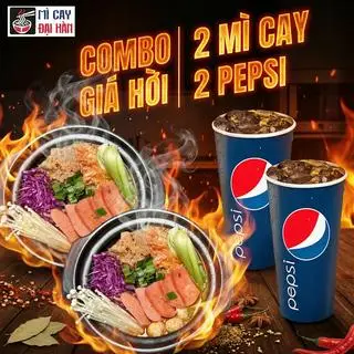 Hình ảnh Combo - 2 mì cay bò, xúc xích, cá viên - 2 ly Pepsi 360ml