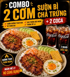 Hình ảnh combo ( 2 cơm sườn bì chả trứng ốp la+2 Coca)