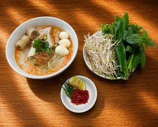 Hình ảnh Hủ Tiếu Chả Cá Đầy Đủ Không Giò + Nước sâm ngoại nấu