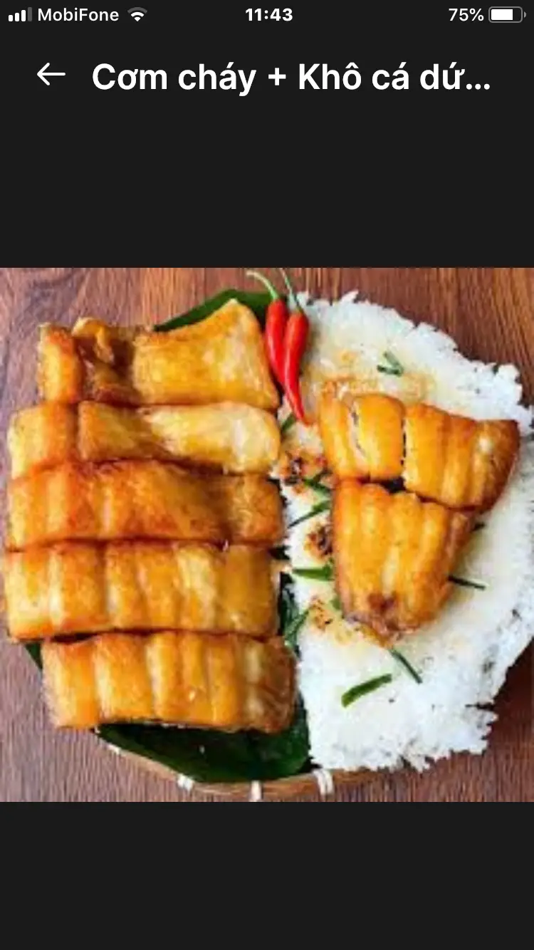 Hình ảnh Cơm cháy mỡ hành + khô cá dứa + rau luộc (không có kho quẹt)