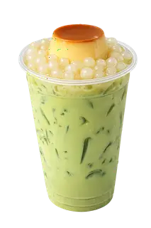 Hình ảnh Trà sữa Thái Xanh Trân Châu Bánh Flan