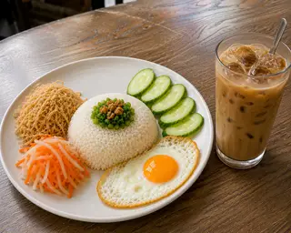 Hình ảnh Trưa chill: 1 cơm tấm bì ốp la + cà phê sữa