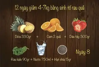 Hình ảnh Ngày 8 Dâu Tây Cam Dứa Hạt Chia Cải Kale