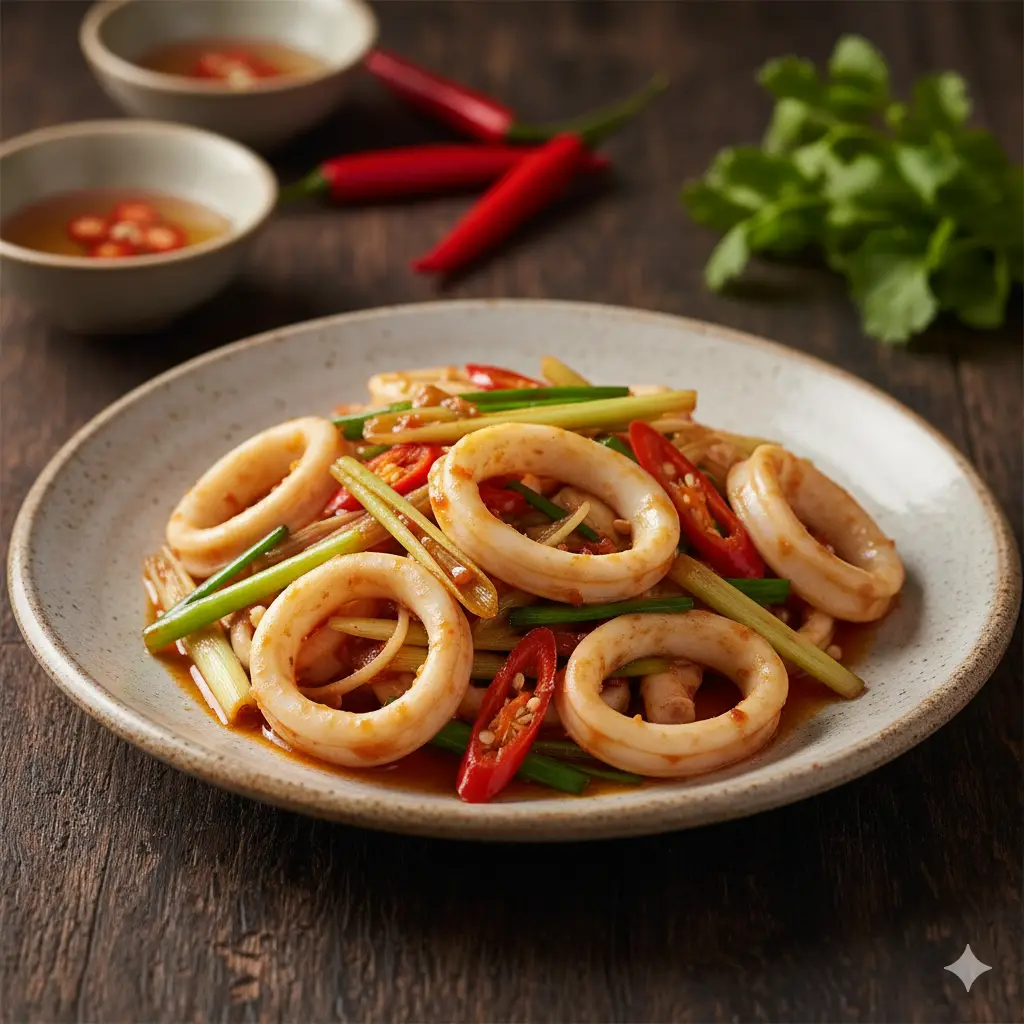 Hình ảnh Cơm Mực Xào Cần Tỏi
