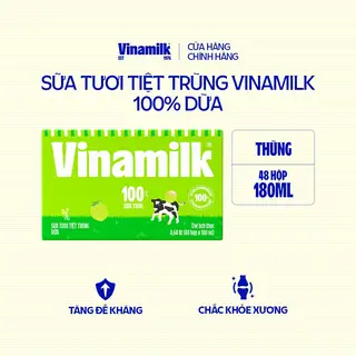 Hình ảnh Thùng 48 Hộp Sữa vị Dừa Vinamilk 100% - Lốc 4 hộp 180ml_04EU19_THUNG