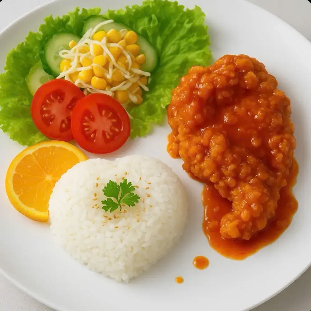 Hình ảnh Cơm gà phi lê sốt Hàn Quốc