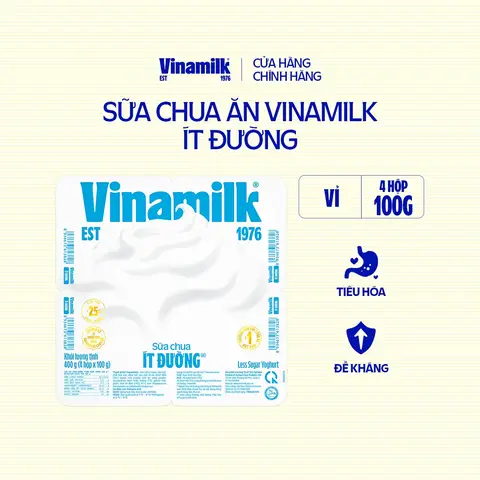 Hình ảnh Sữa chua ăn Vinamilk Ít đường - Vỉ 4 hộp x 100g _07ID11
