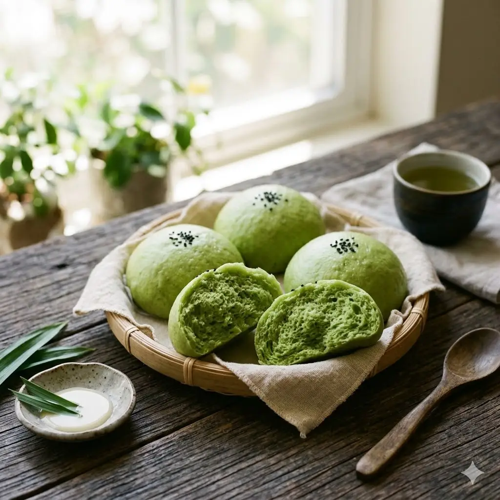 Hình ảnh Bánh bao matcha trà xanh