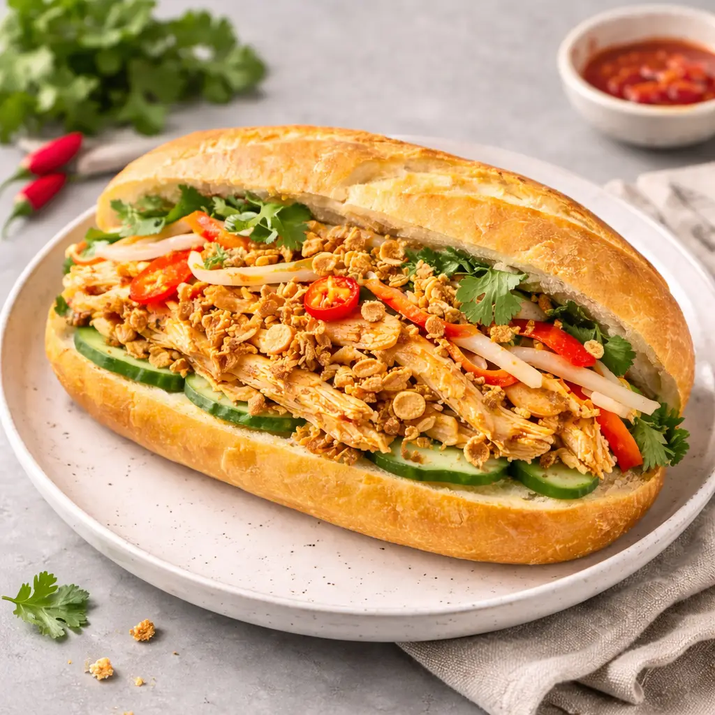 Hình ảnh Bánh mì gà xé