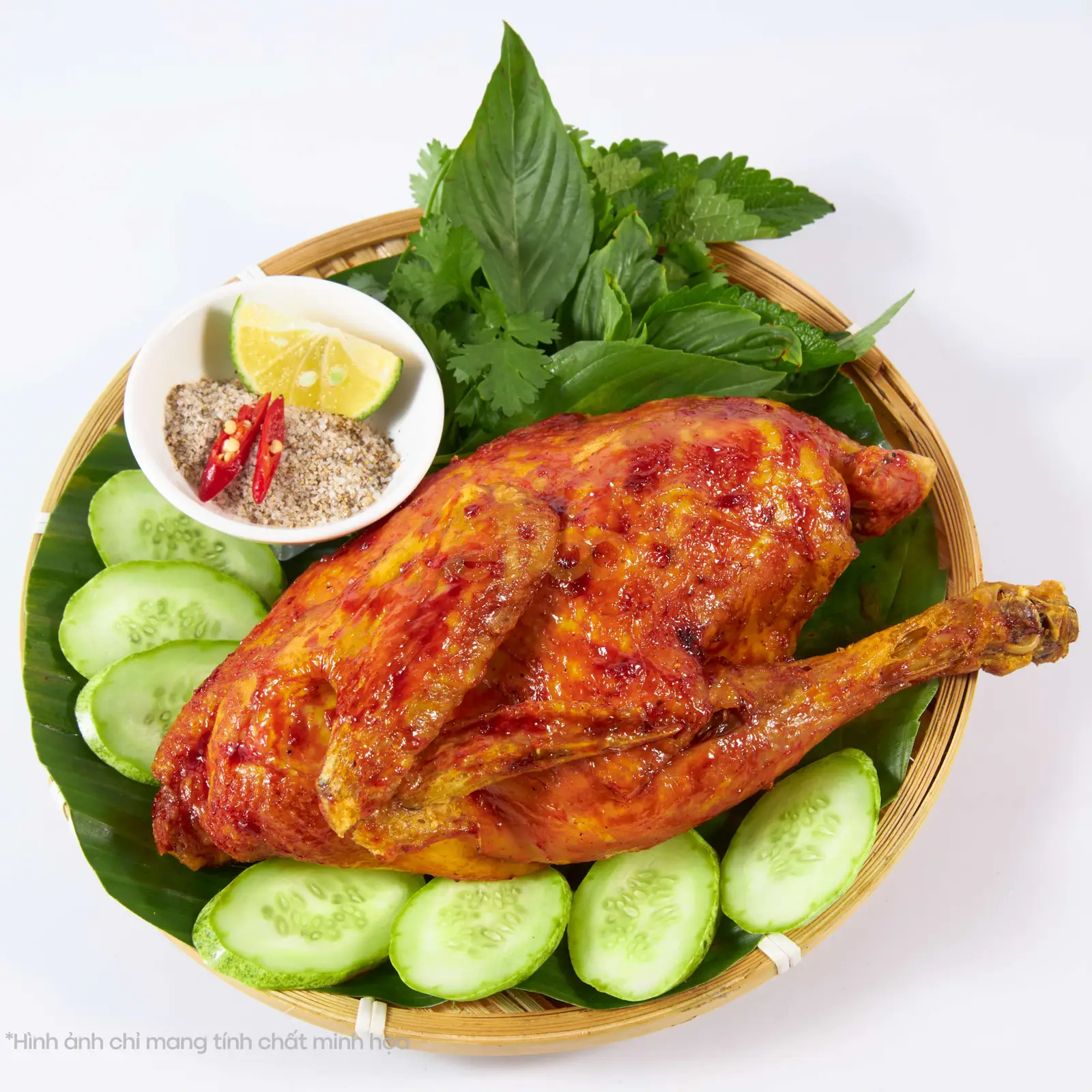 Hình ảnh 1 con gà nướng ngủ vị - tặng kèm 1 ống cơm lam lớn và rau ăn kèm