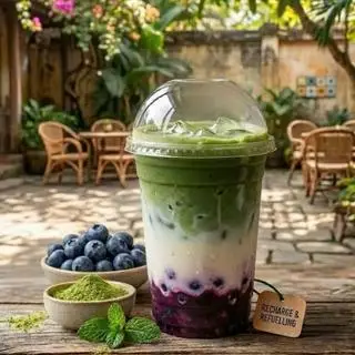 Hình ảnh Matcha latte việt quất/blueberry matcha latte