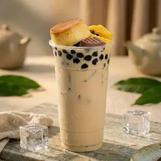 Hình ảnh Trà sữa full topping có bánh flan