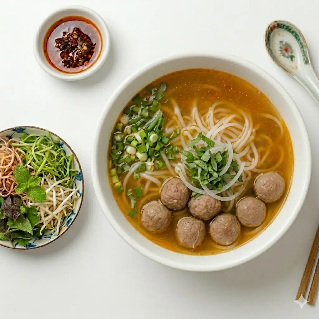 Hình ảnh bún Huế+bò viên(ko kèm tô muỗng đũa)