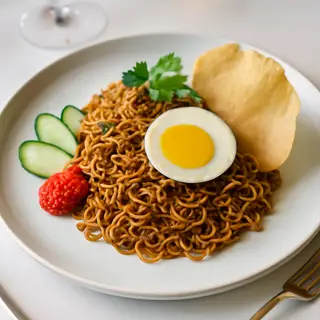 Hình ảnh Mì trộn trứng ốp la - xúc xích rau