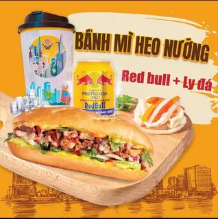 Hình ảnh Combo bánh mì thịt nướng - Red Bull - ly đá