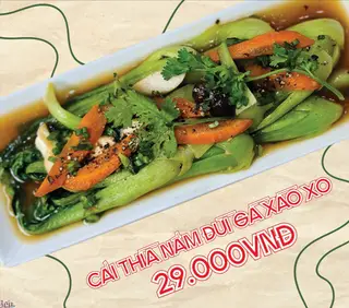 Hình ảnh Cải thìa nấm đùi gà xào XO