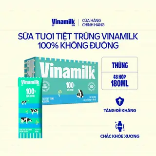 Hình ảnh Thùng 48 hộp Sữa tươi tiệt trùng Vinamilk 100% Không Đường 180ml_04ET19_THUNG