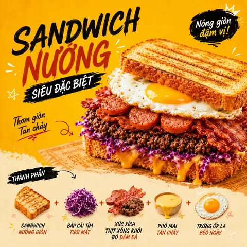 Hình ảnh Sandwich Nướng Kẹp Thịt - Đường 59