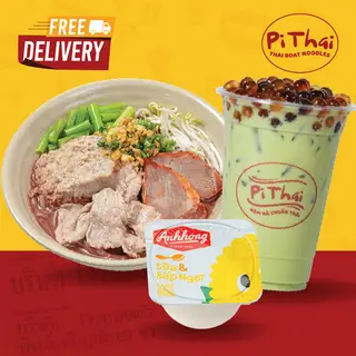 Hình ảnh Combo 1: 1 hủ tiếu heo + trà sữa thái trân châu + 1 pudding bắp/sữa chua