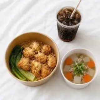 Hình ảnh Combo mì trộn gà lắc cheese kèm canh - nước