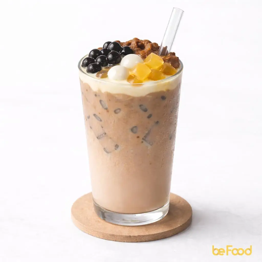 Hình ảnh Hồng trà latte triple Q trân châu - thạch dừa - thạch lá dứa
