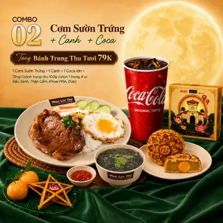 Hình ảnh CB02 - Cơm Sườn Trứng + Canh + Coca Tặng Bánh Trung Thu Tươi 79K