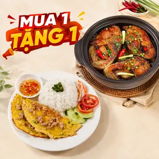 Hình ảnh Mua 1 Tặng 1 - mua cơm cá basa kho tộ tặng Cơm trứng chiên thịt bằm