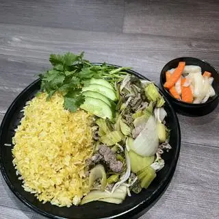 Hình ảnh Cơm rang cải bò để riêng - đồ uống - khăn lạnh