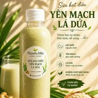 Hình ảnh Sữa hạt điều lá dứa yến mạch - Uống là biết điều- ăn sáng/ xế chiều nhẹ - chai 330ml 