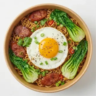 Hình ảnh Mì trộn trứng xúc xích
