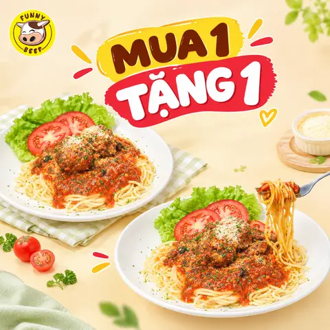 Hình ảnh [ Mua 1 tặng 1] Mì ý vị oiliu - 2 viên bò (spaghetti - 2 beef ball) tặng Mì ý sốt bò vị oliu Size nhỏ
