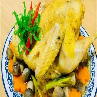 Hình ảnh Gà hấp nấm - rau +hành