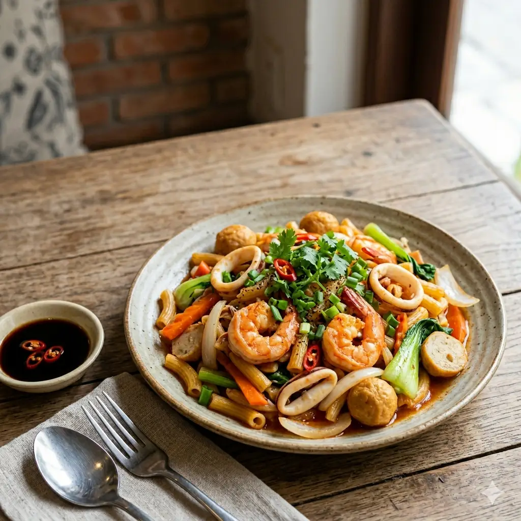 Hình ảnh Nui xài hải sản