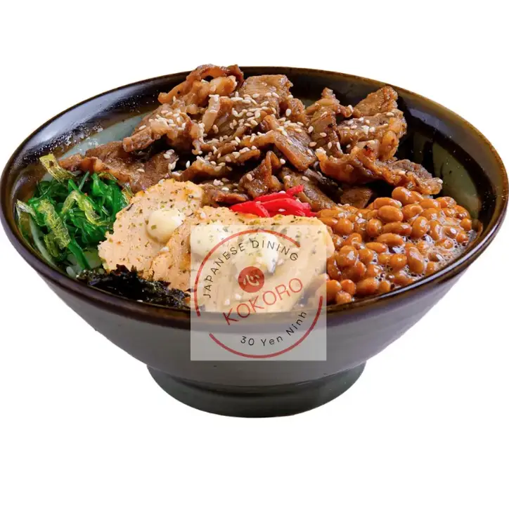 Hình ảnh Cơm natto và bò karubi - kèm súp miso